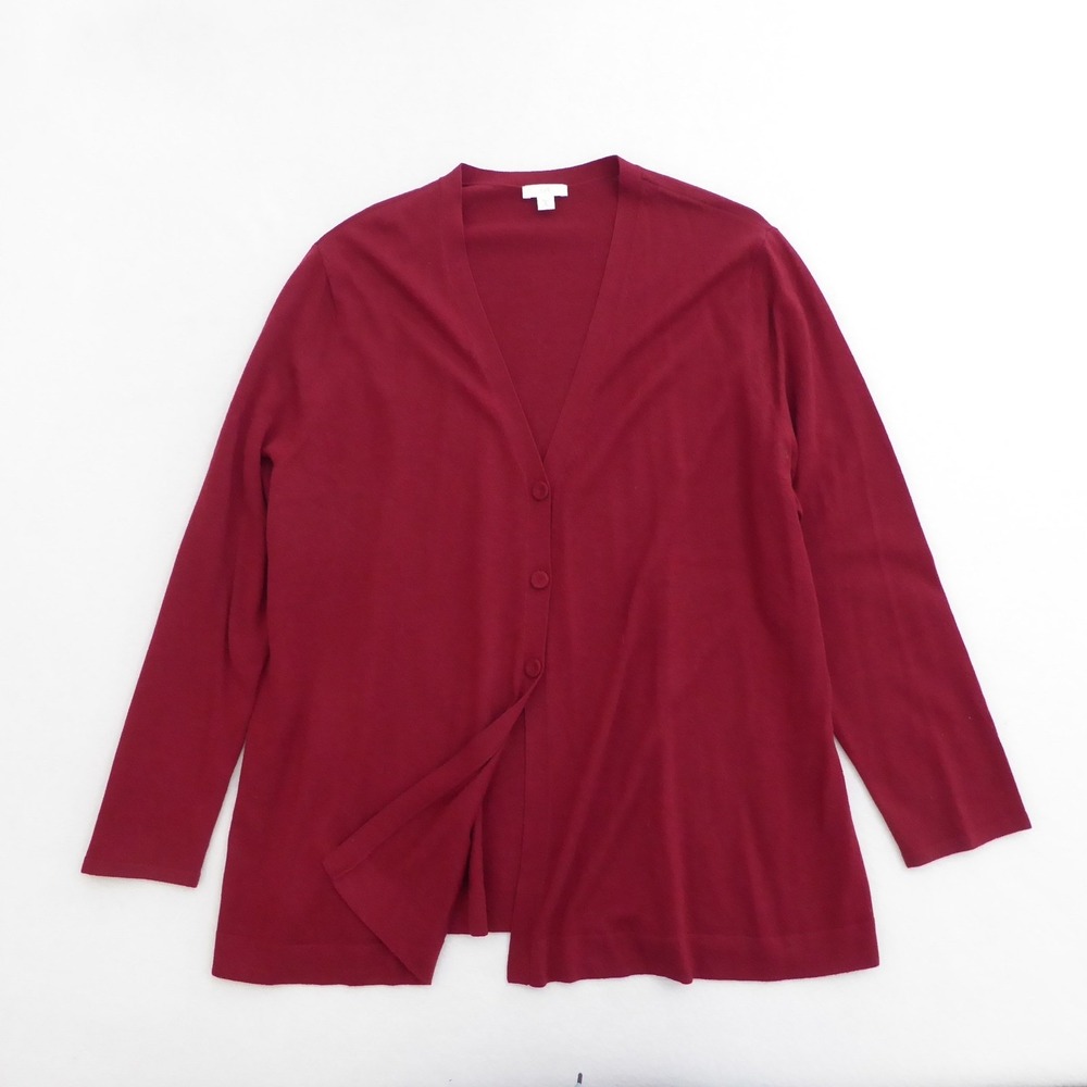 J. Jill Burgundy Red Button Front Long Sleeve Knit Cardigan Sweater XL Petite